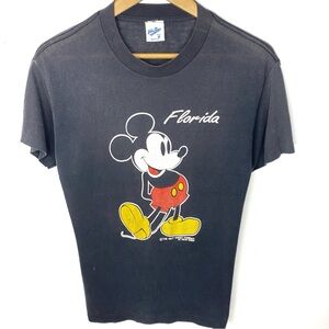 Vintage 80’s Walt Disney Mickey Mouse Florida Faded Black Single Stitch T Shirt